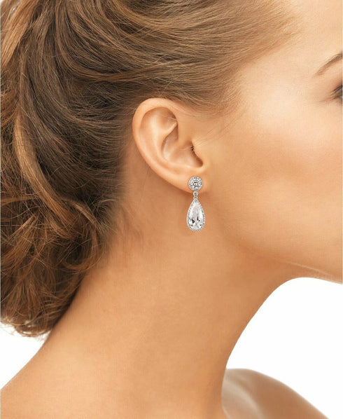 Tiara Cubic Zirconia Teardrop Halo Drop Earrings in Sterling Silver MSRP $250